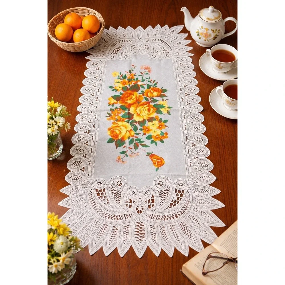 Vintage Vinyl Lace Table Runner 16